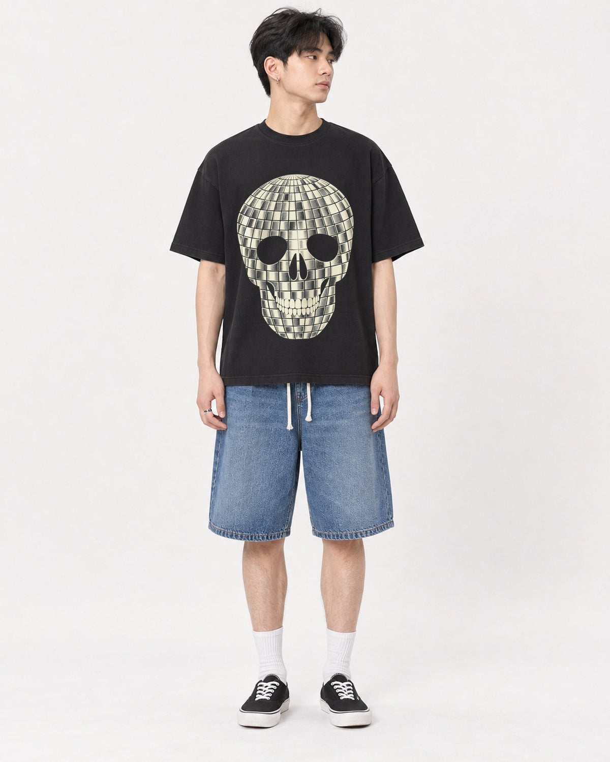 Mockup Boxy Heavyweight Tee Black male full-body 31
