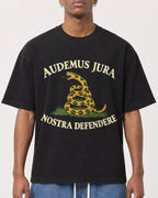 Mockup Boxy Heavyweight Tee Black male close-up 15