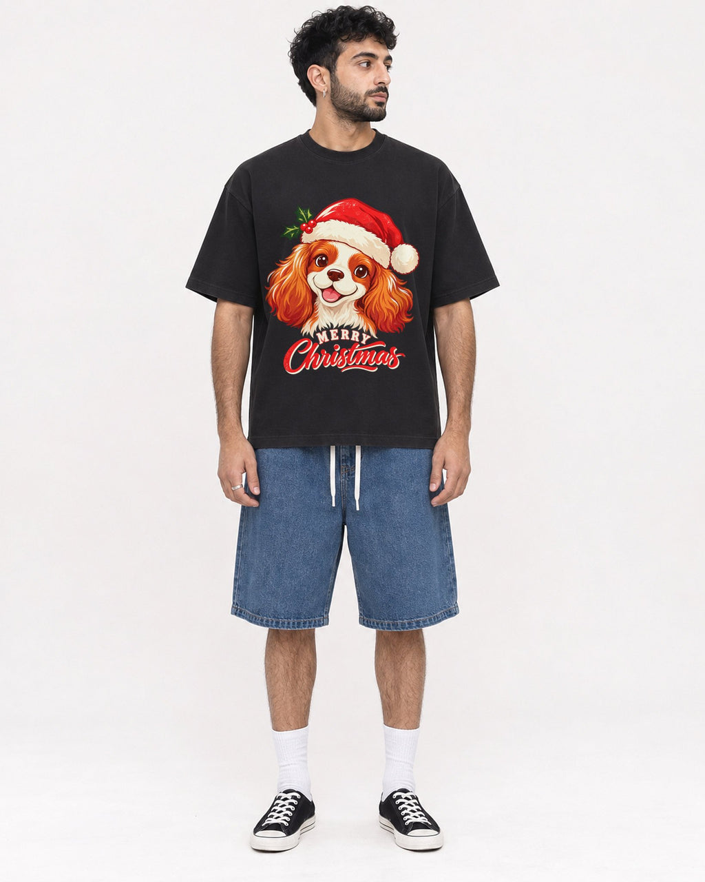 Mockup Boxy Heavyweight Tee Black male full-body 07