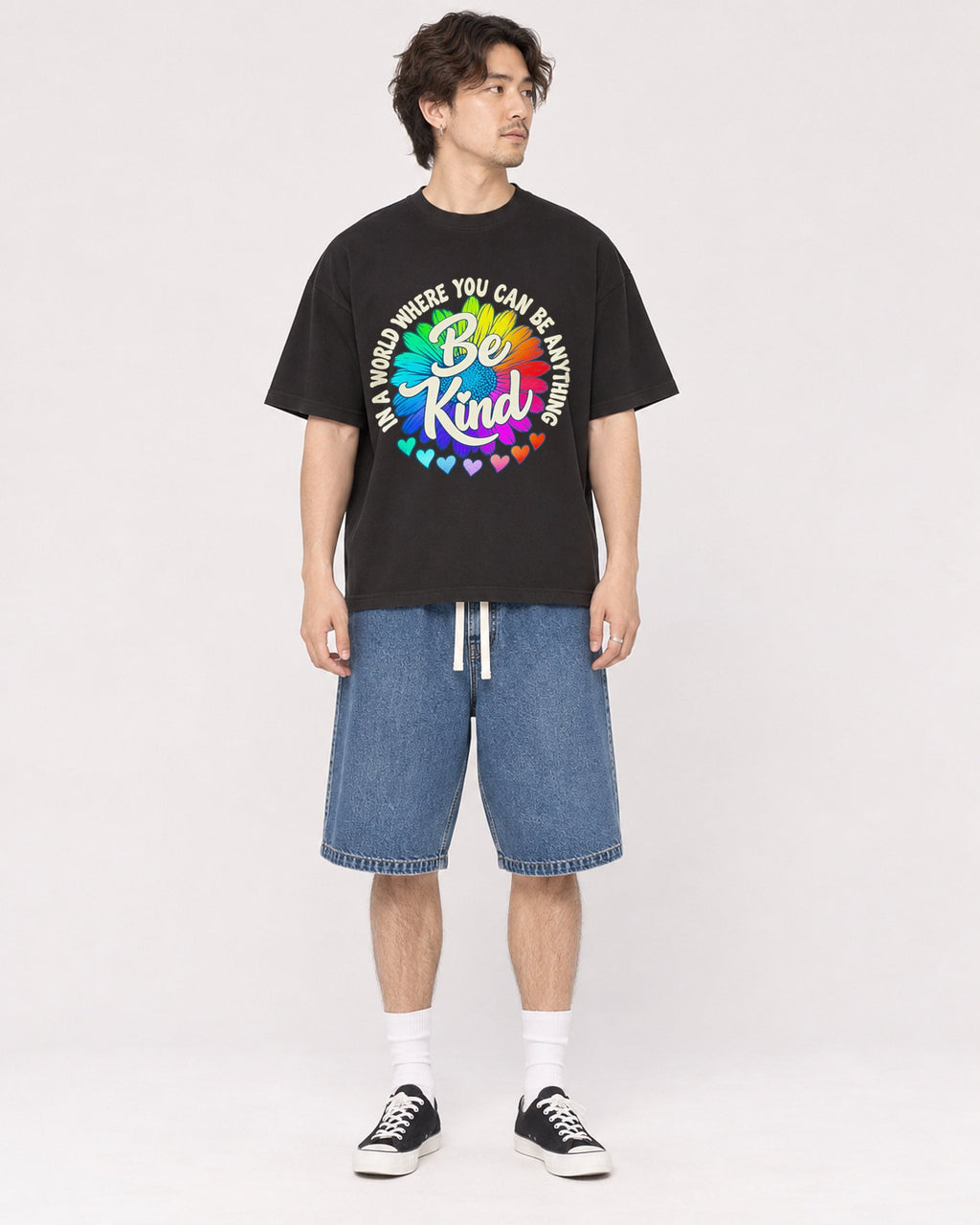 Mockup Boxy Heavyweight Tee Black male full-body 03
