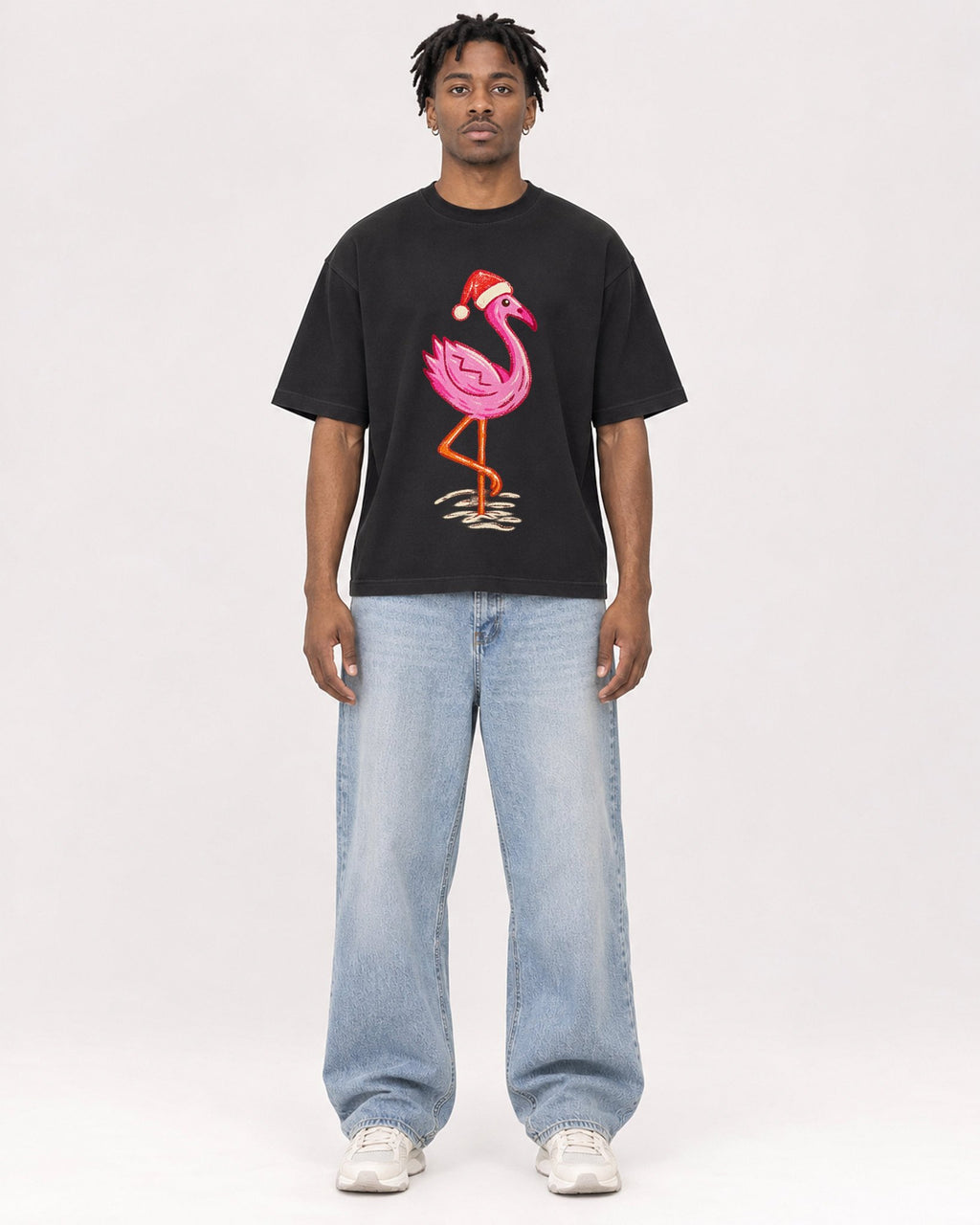 Mockup Boxy Heavyweight Tee Black male full-body 05