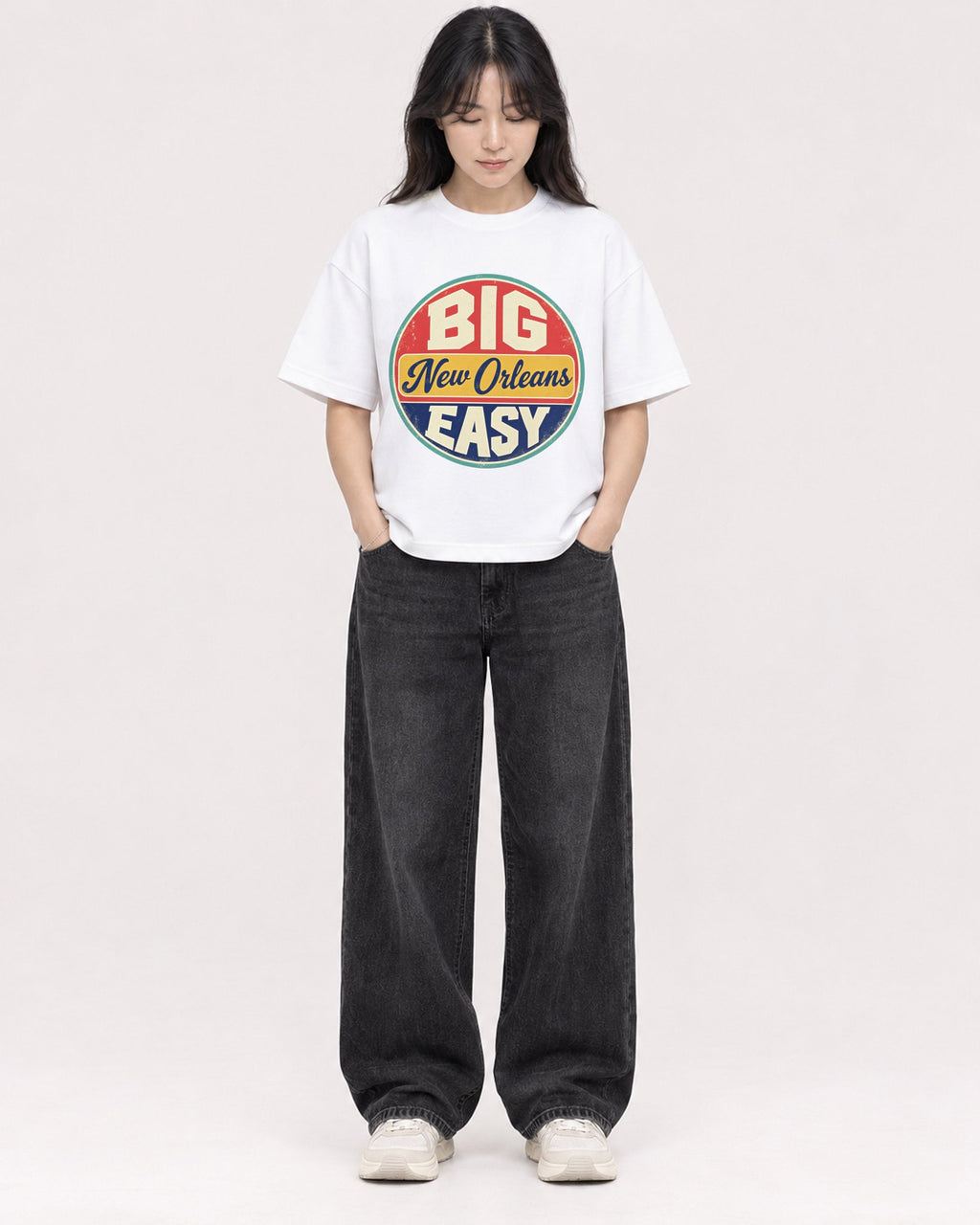 Mockup Boxy Heavyweight Tee White female full-body 13