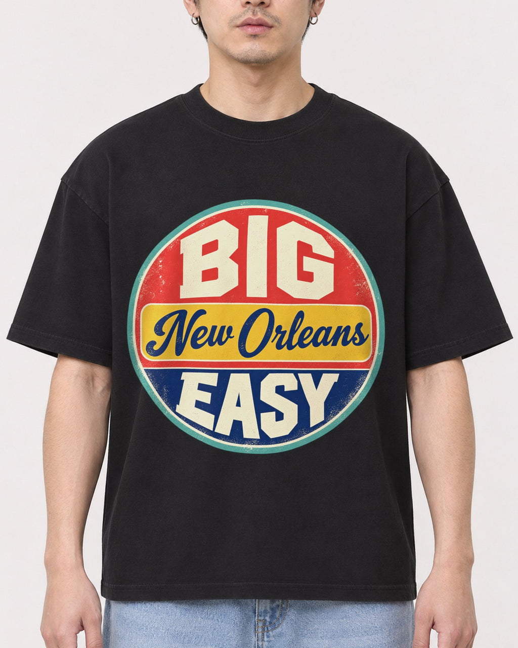 Mockup Boxy Heavyweight Tee Black male close-up 13