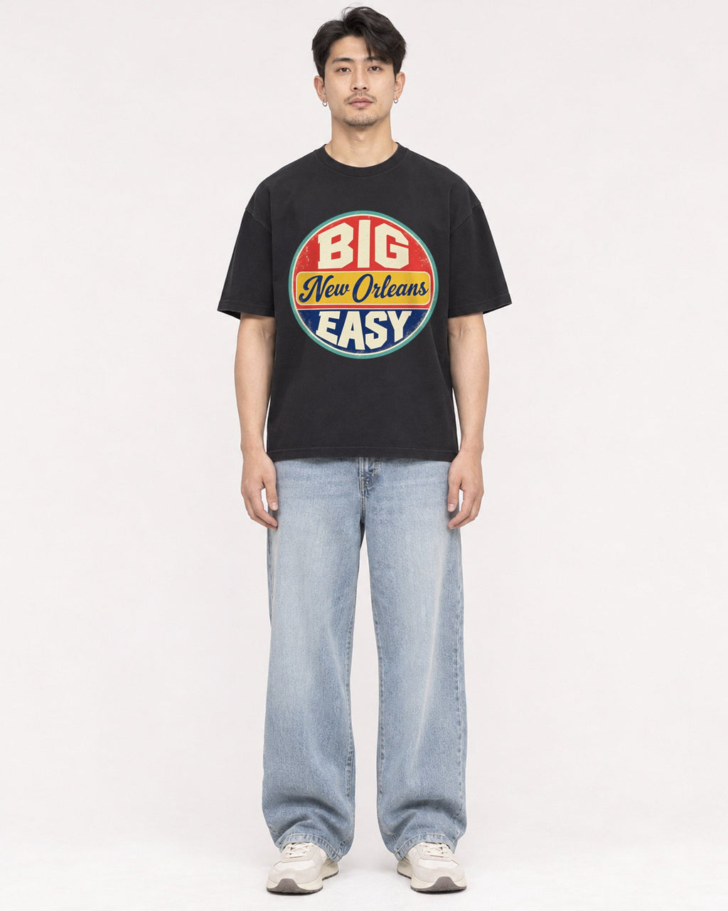 Mockup Boxy Heavyweight Tee Black male full-body 13