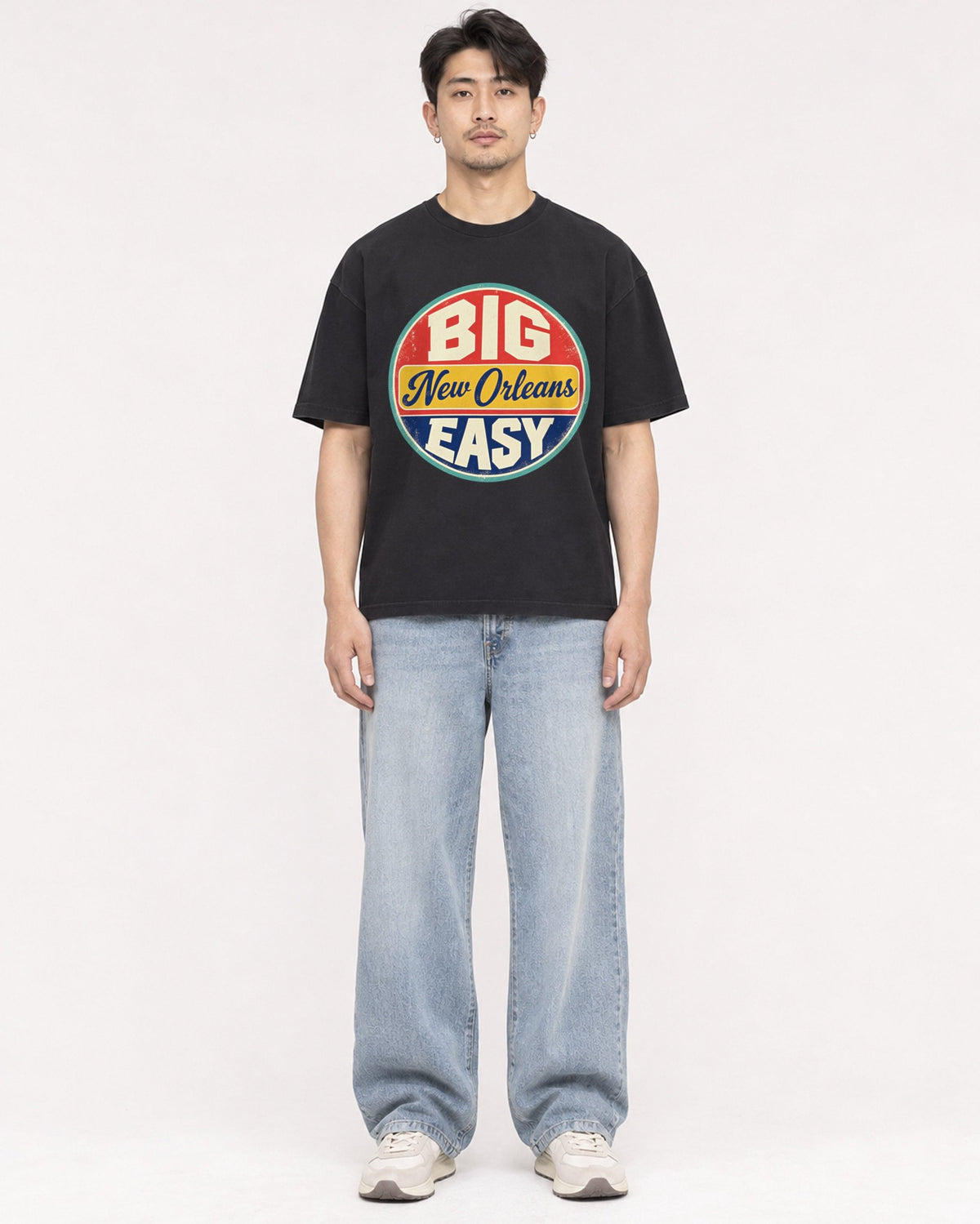 Mockup Boxy Heavyweight Tee Black male full-body 13
