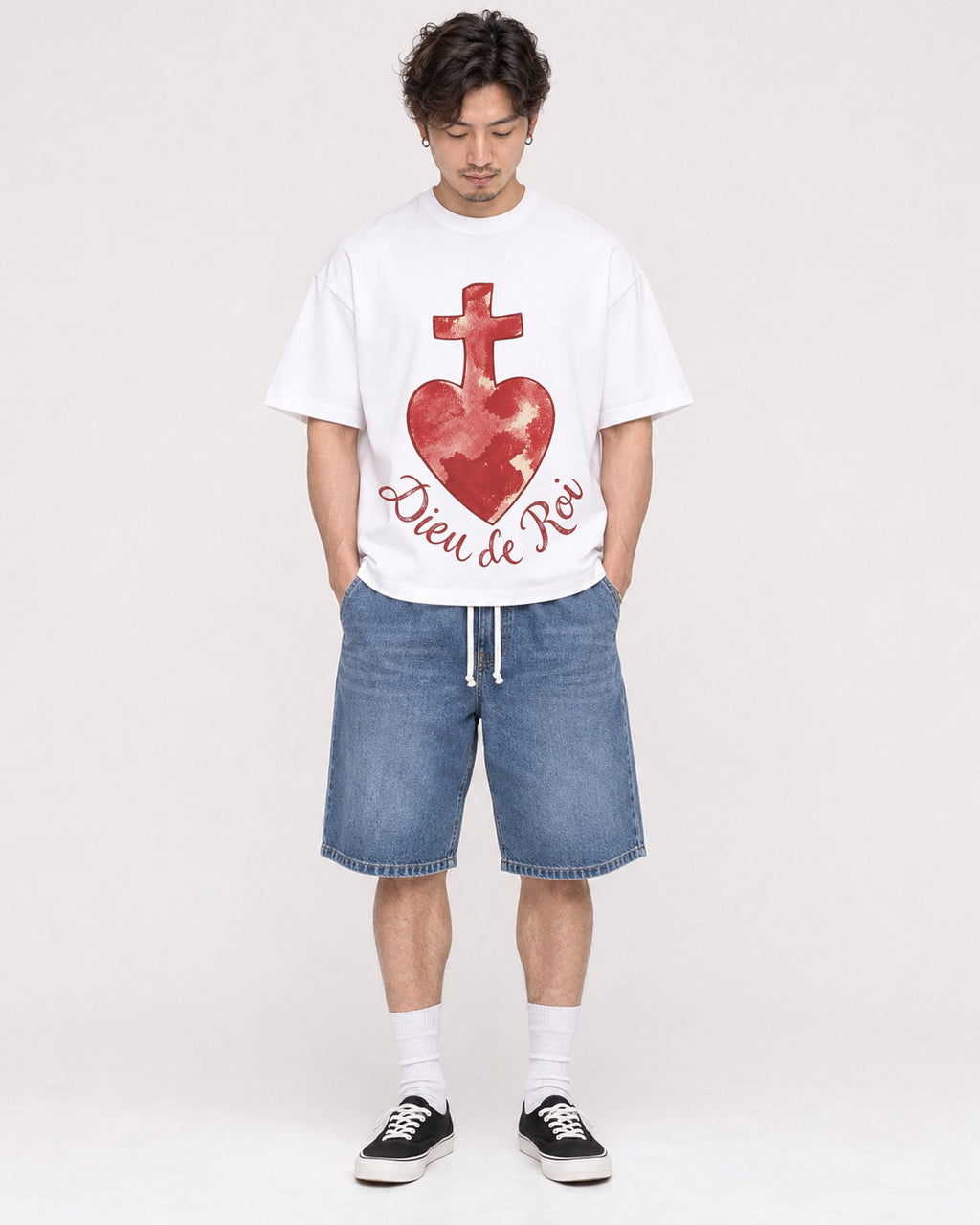 Mockup Boxy Heavyweight Tee White male full-body 03