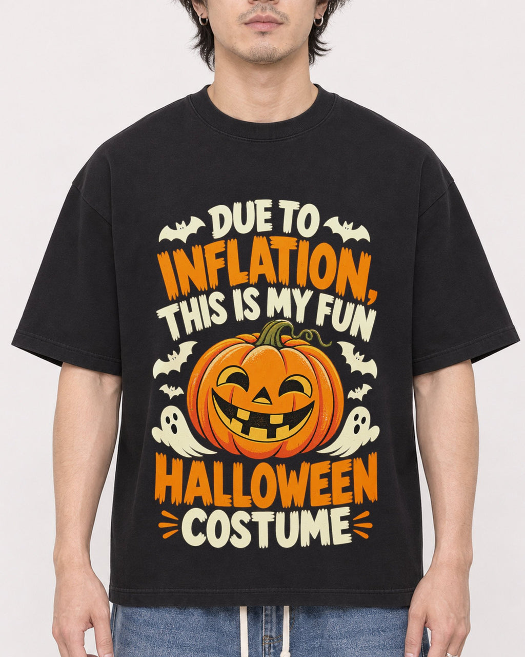 Mockup Boxy Heavyweight Tee Black male close-up 03