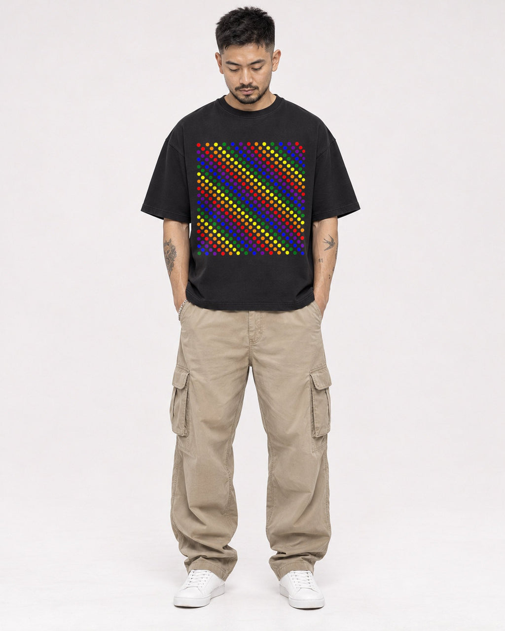Mockup Boxy Heavyweight Tee Black male full-body 12