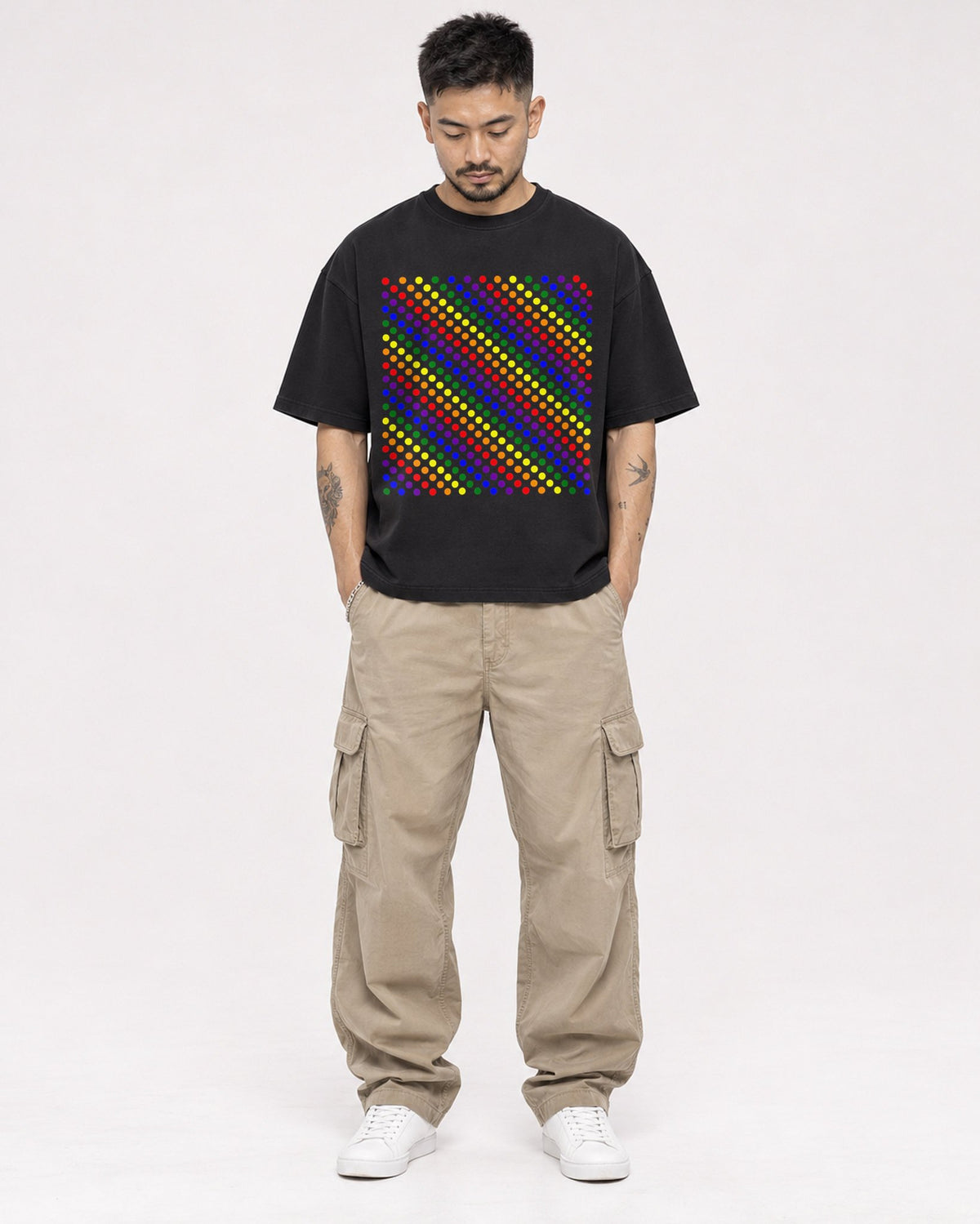 Mockup Boxy Heavyweight Tee Black male full-body 12