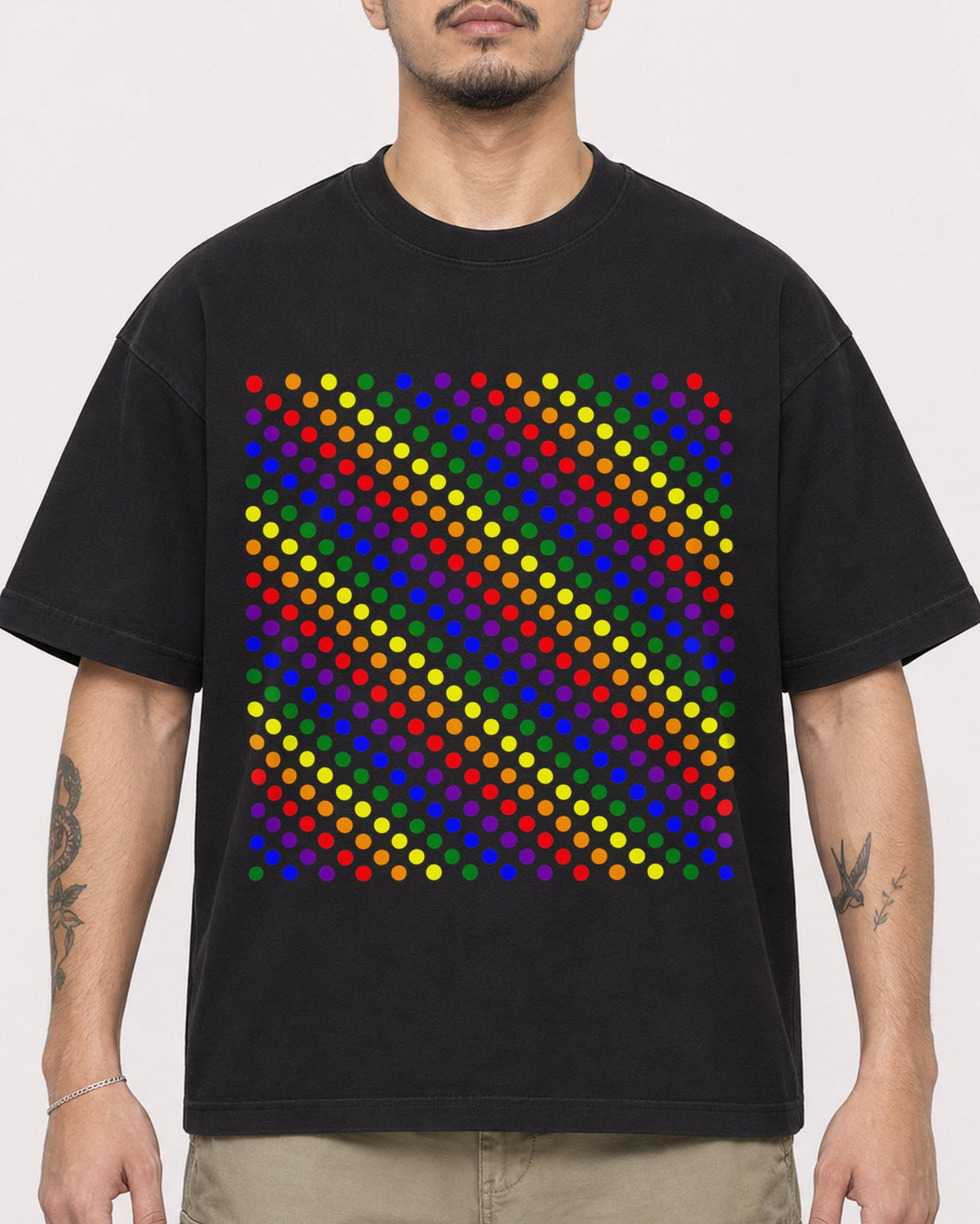 Mockup Boxy Heavyweight Tee Black male close-up 12