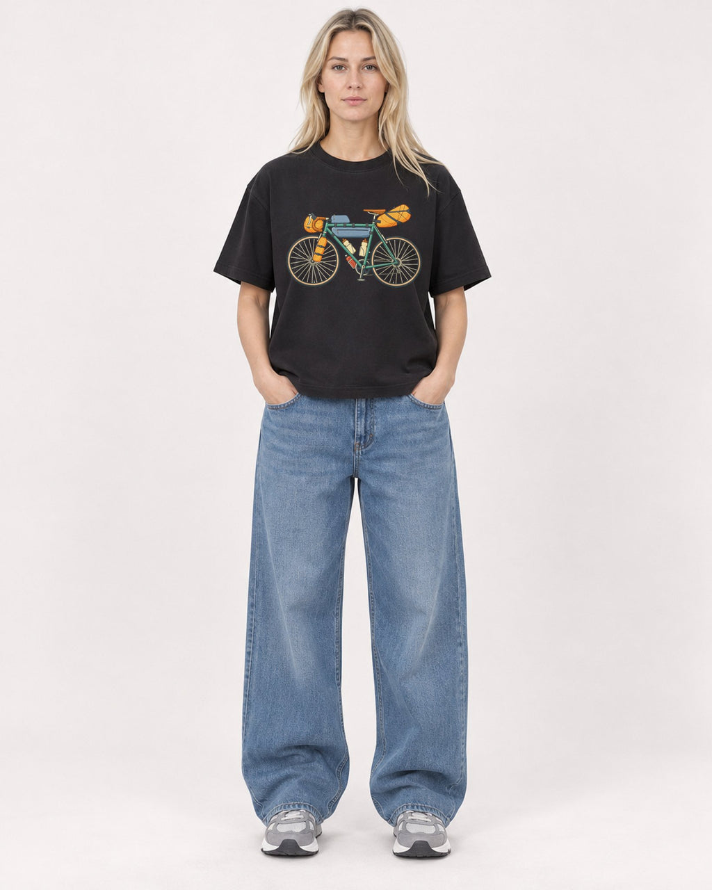 Mockup Boxy Heavyweight Tee Black female full-body 08