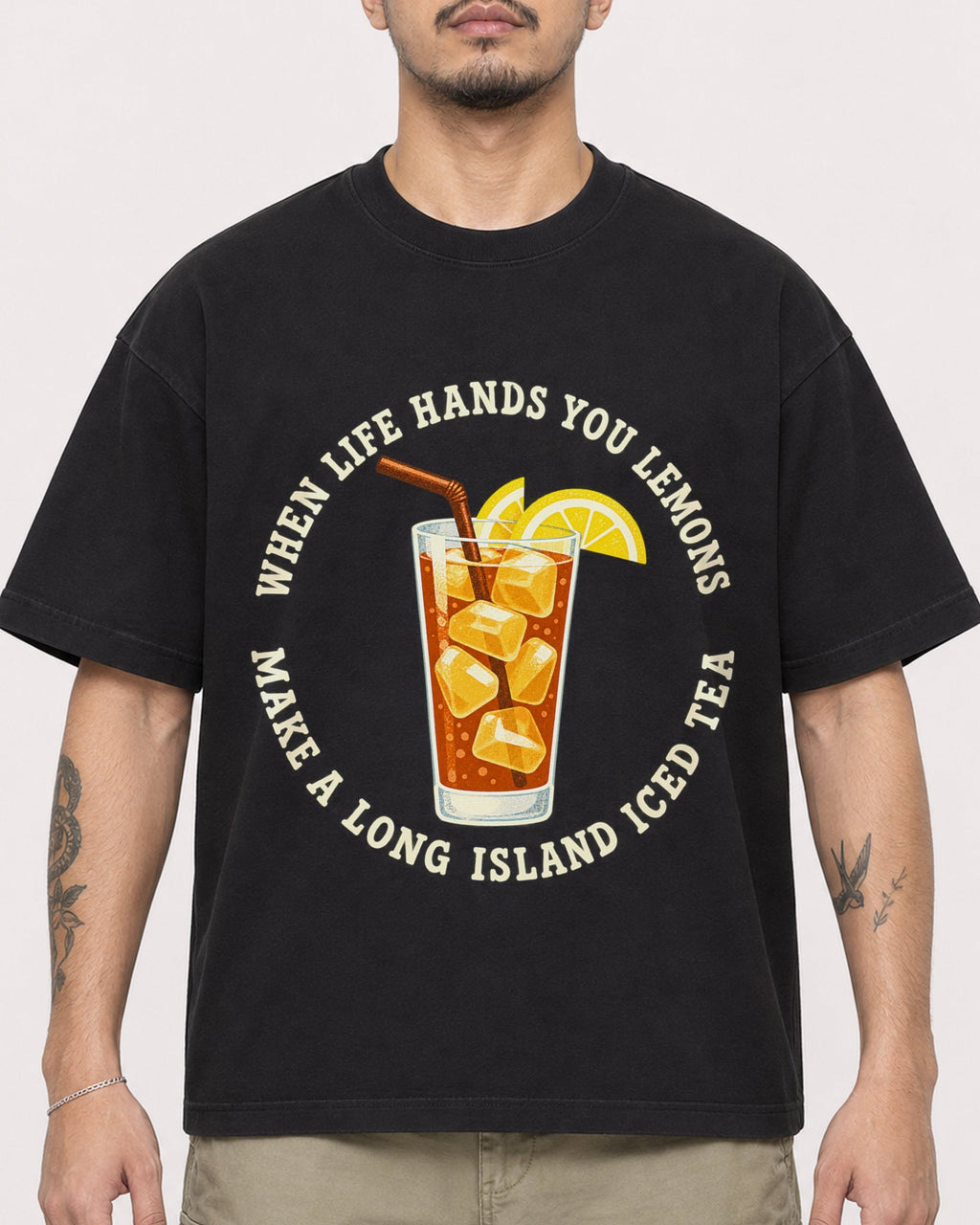 Mockup Boxy Heavyweight Tee Black male close-up 12