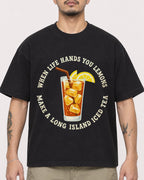Mockup Boxy Heavyweight Tee Black male close-up 12