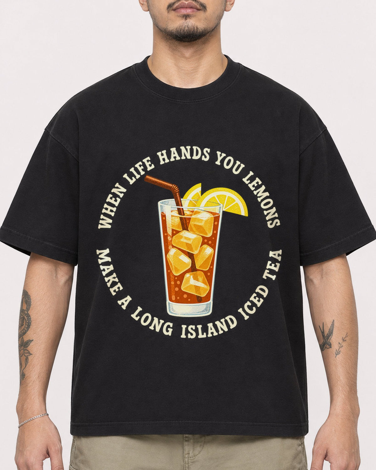 Mockup Boxy Heavyweight Tee Black male close-up 12