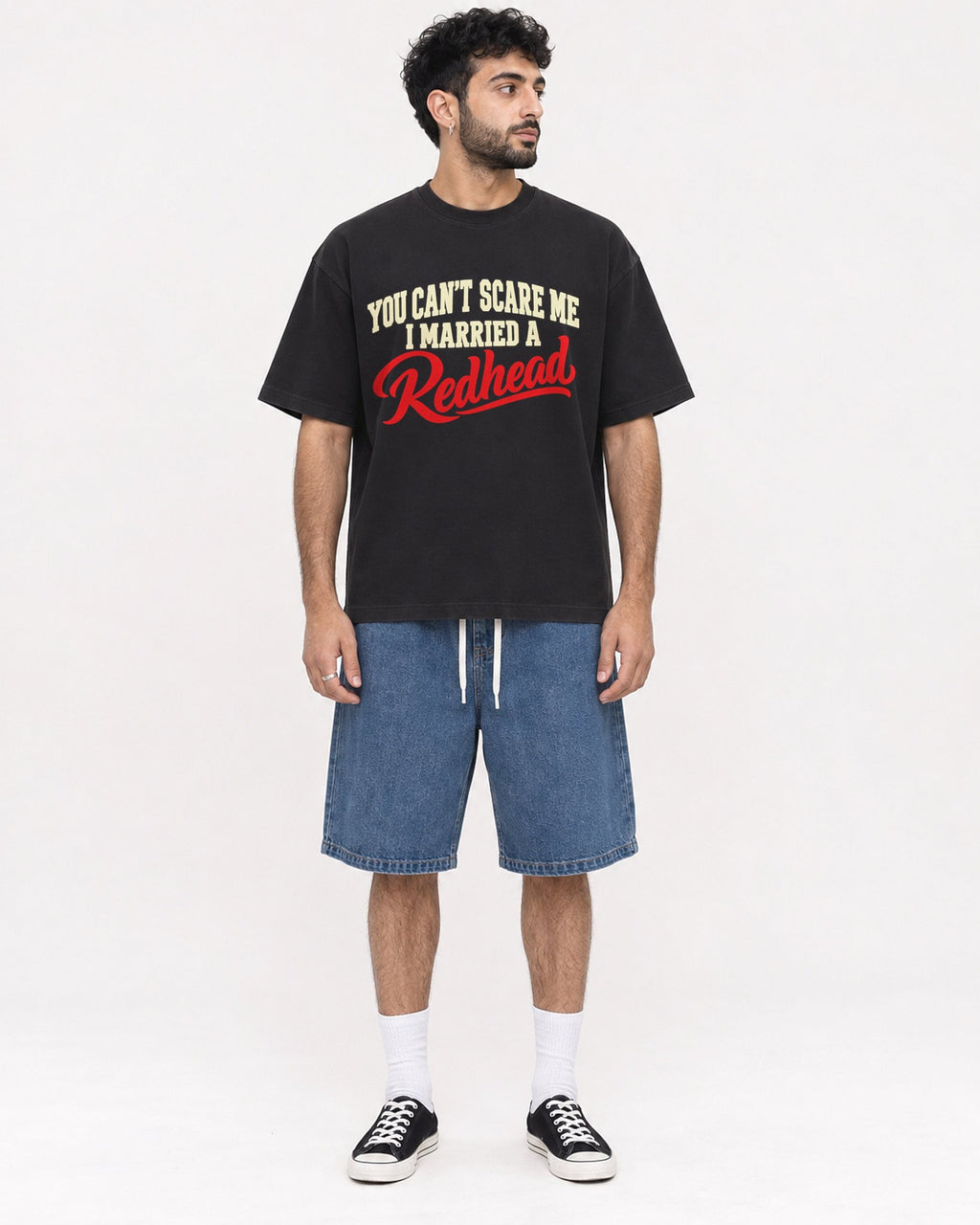 Mockup Boxy Heavyweight Tee Black male full-body 07