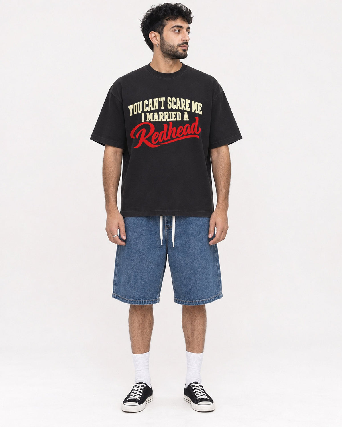 Mockup Boxy Heavyweight Tee Black male full-body 07