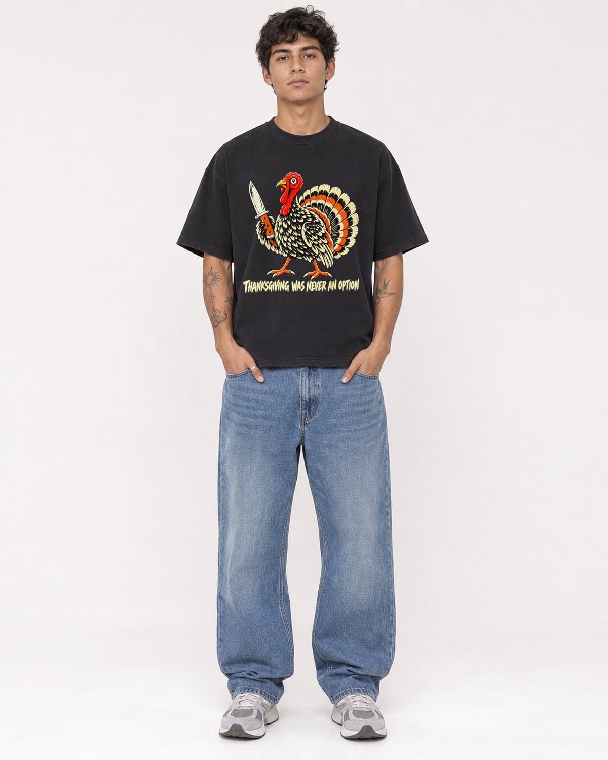 Mockup Boxy Heavyweight Tee Black male full-body 06