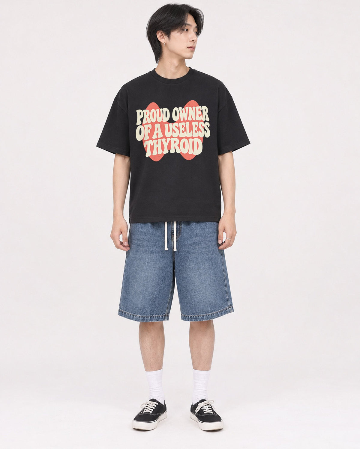 Mockup Boxy Heavyweight Tee Black male full-body 11