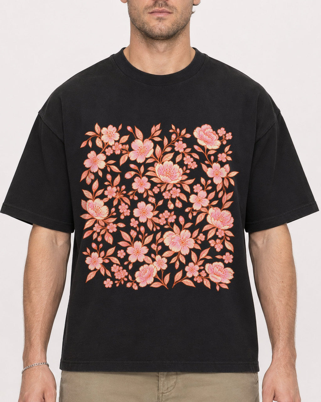 Mockup Boxy Heavyweight Tee Black male close-up 08