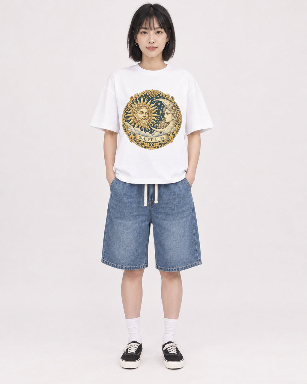 Mockup Boxy Heavyweight Tee White female full-body 11
