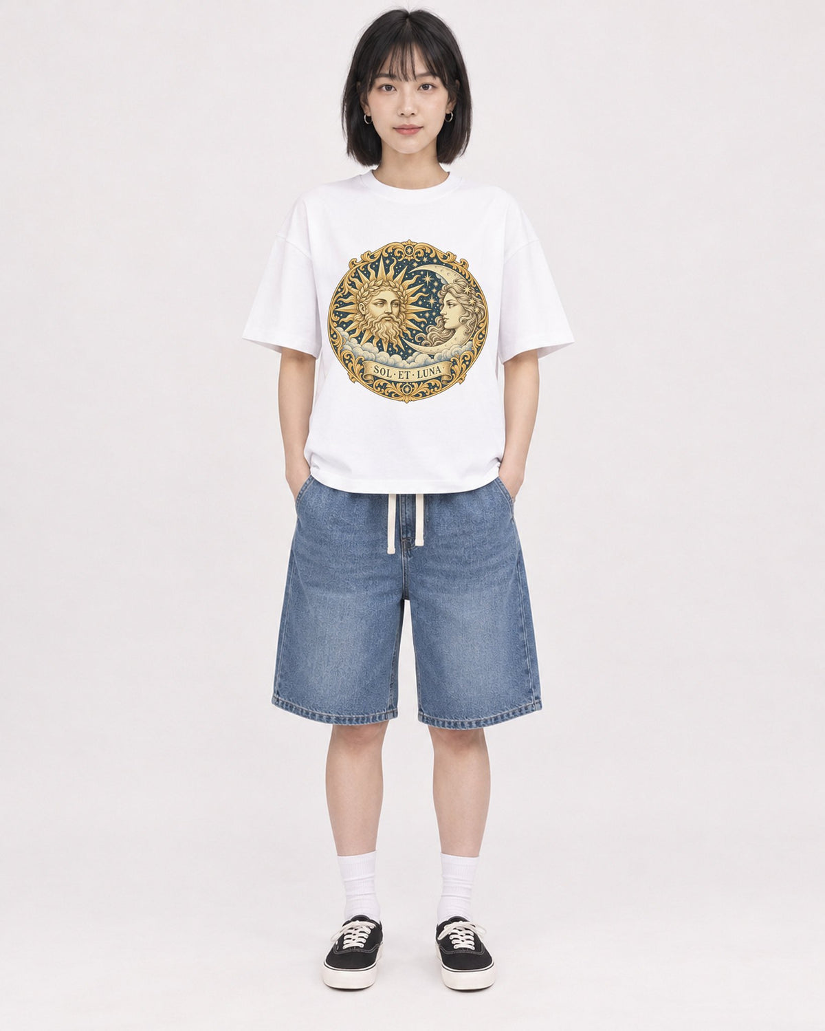Mockup Boxy Heavyweight Tee White female full-body 11