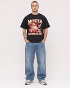 Mockup Boxy Heavyweight Tee Black male full-body 18