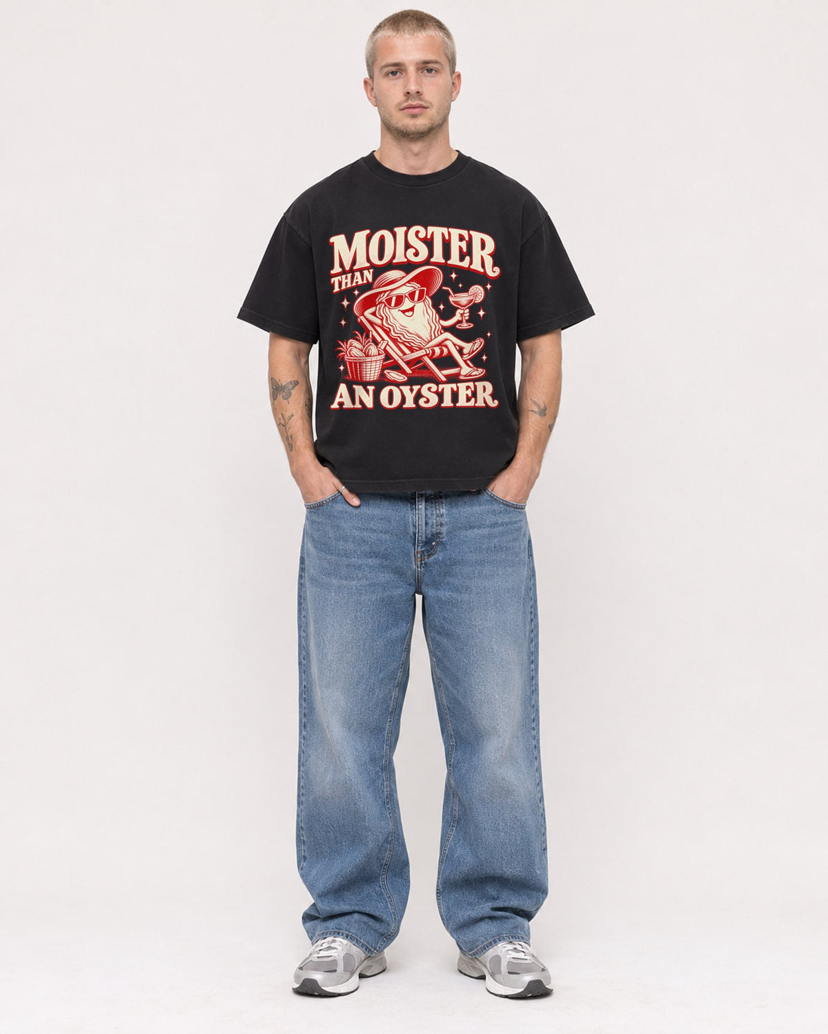Mockup Boxy Heavyweight Tee Black male full-body 18