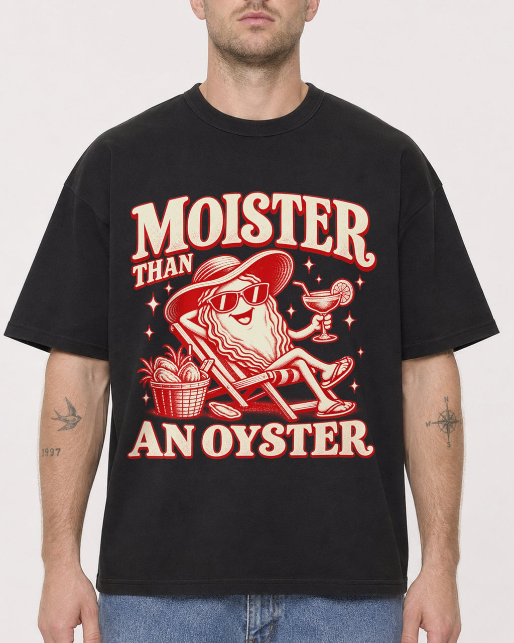 Mockup Boxy Heavyweight Tee Black male close-up 18