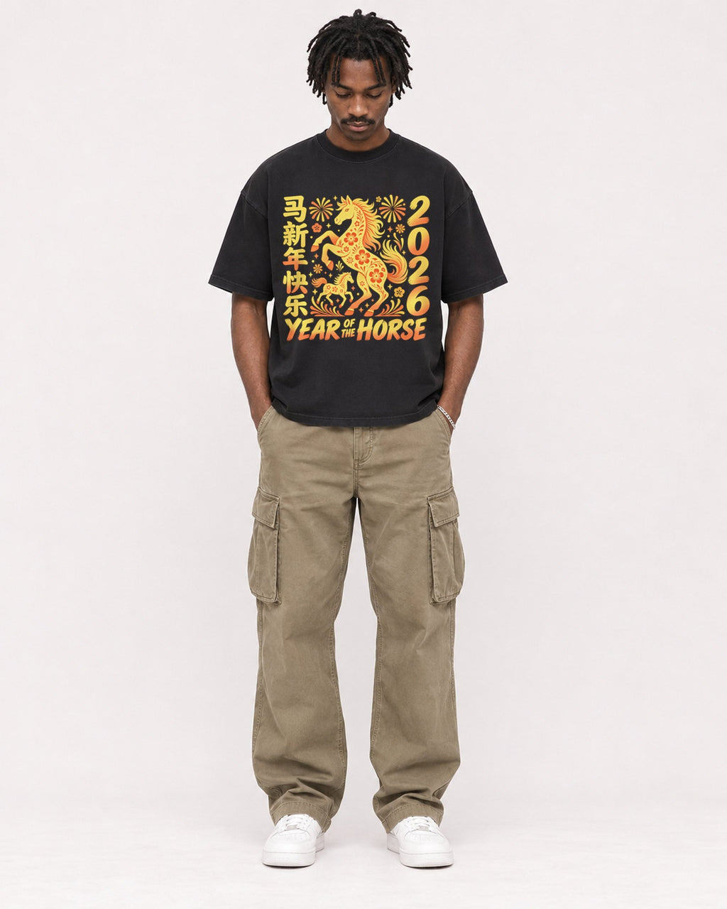 Mockup Boxy Heavyweight Tee Black male full-body 04