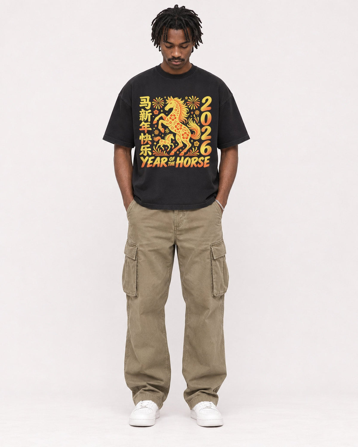 Mockup Boxy Heavyweight Tee Black male full-body 04