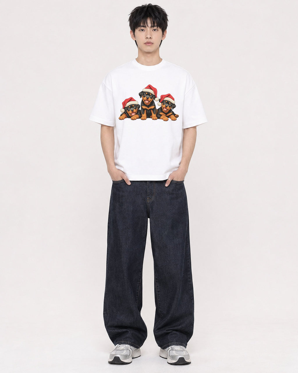 Mockup Boxy Heavyweight Tee White male full-body 01