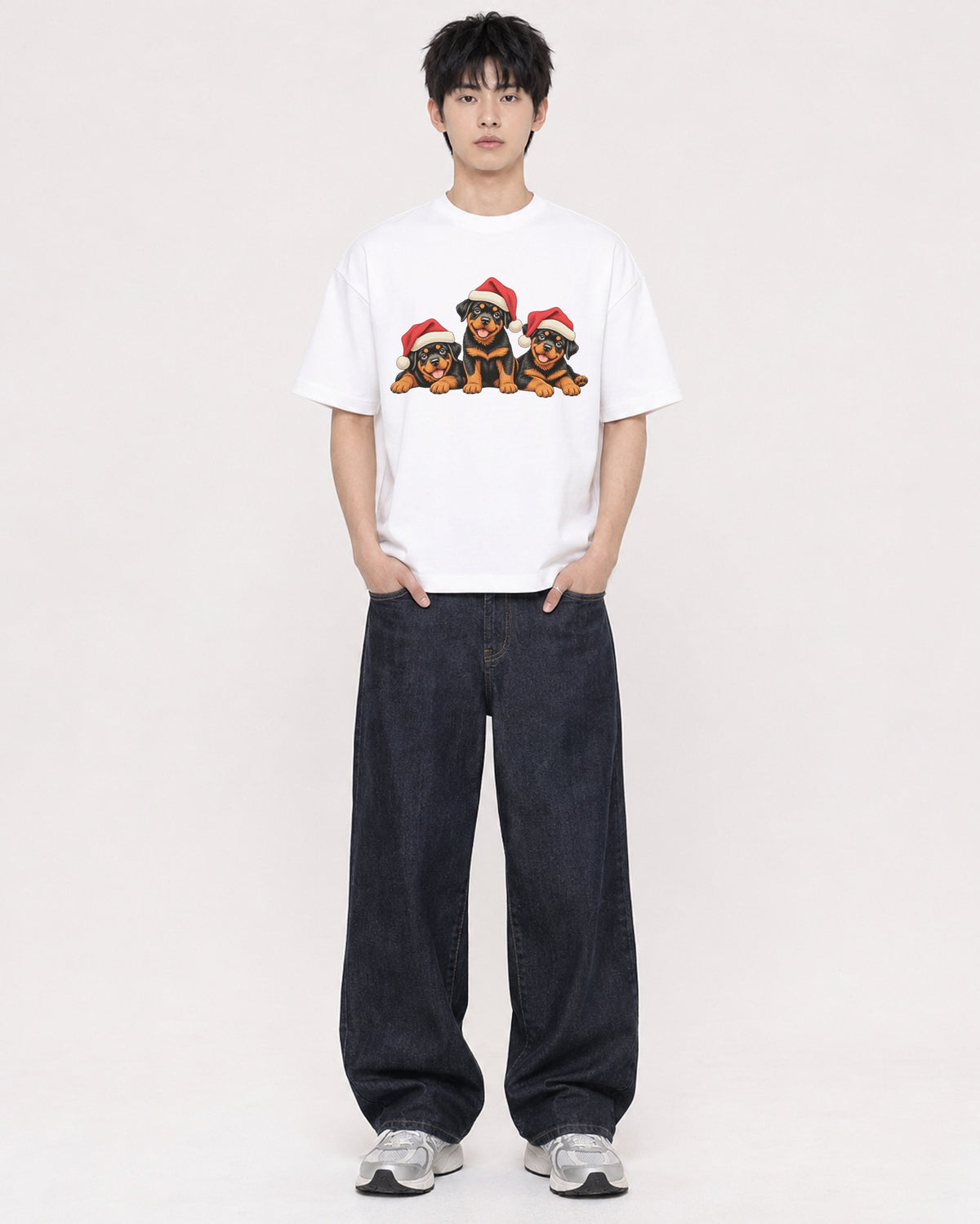 Mockup Boxy Heavyweight Tee White male full-body 01