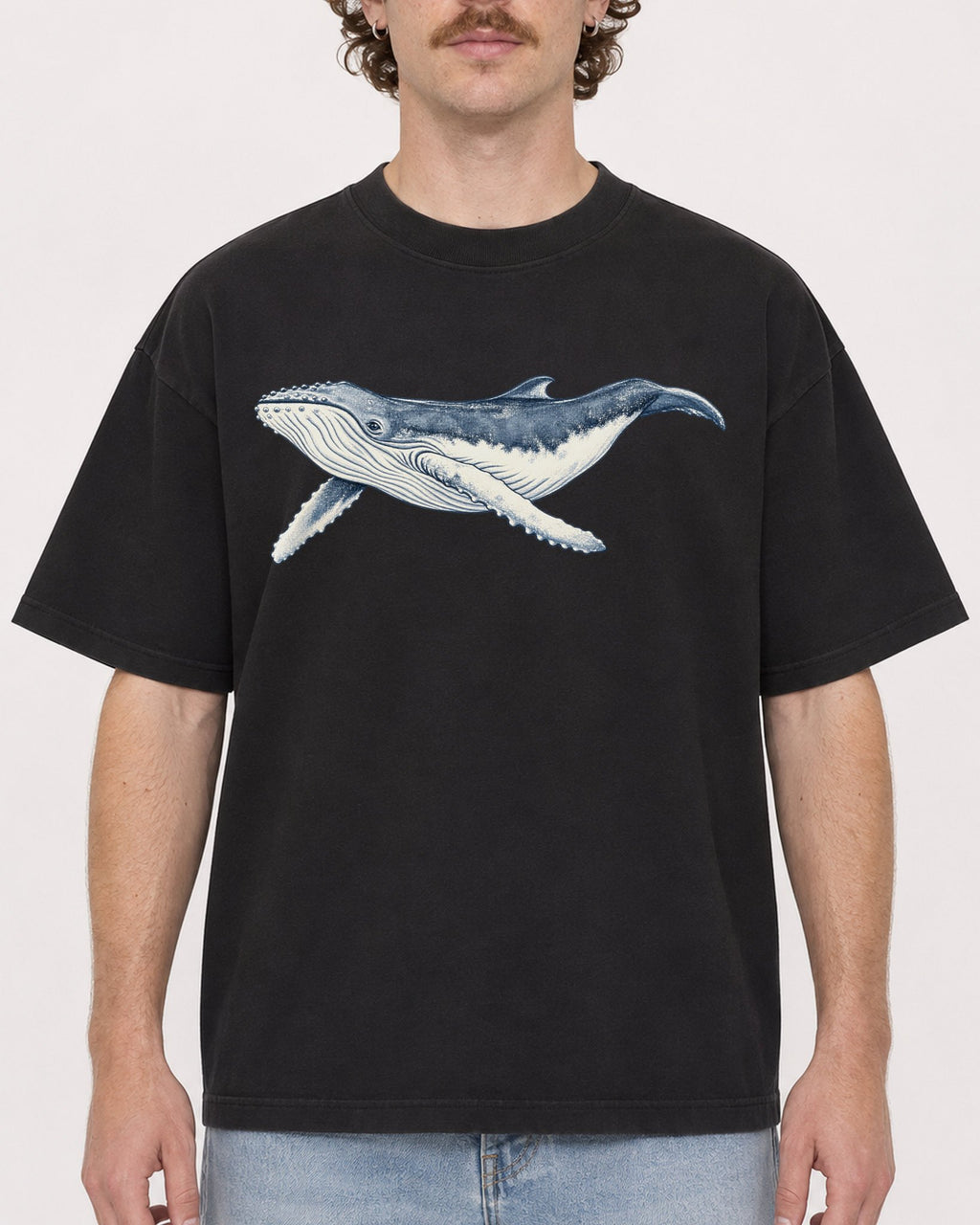 Mockup Boxy Heavyweight Tee Black male close-up 09