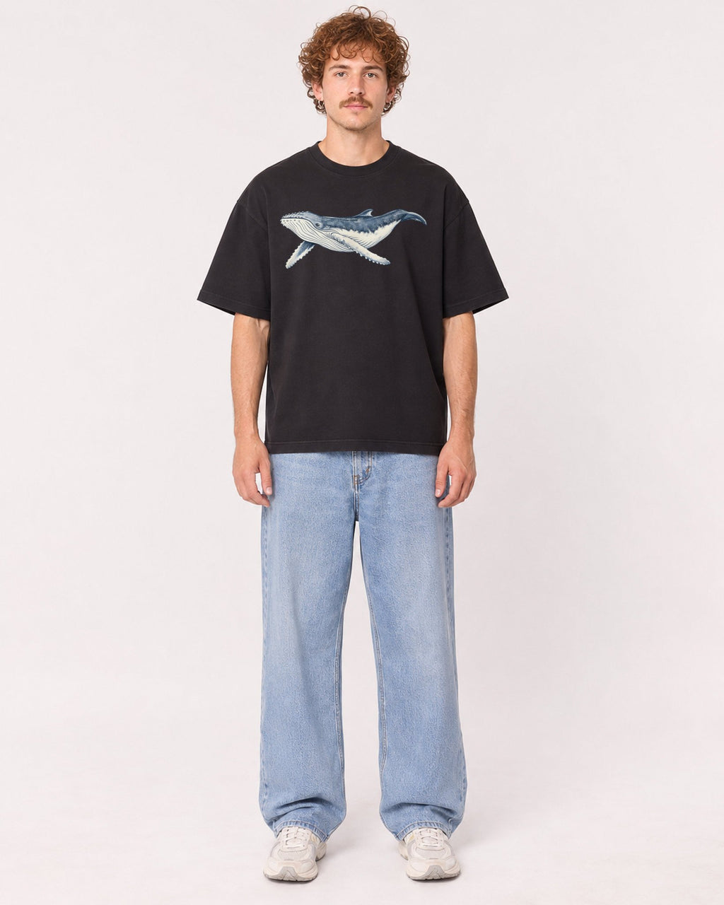 Mockup Boxy Heavyweight Tee Black male full-body 09