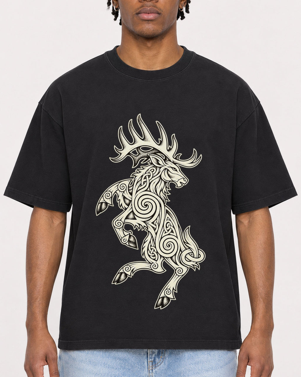 Mockup Boxy Heavyweight Tee Black male close-up 05
