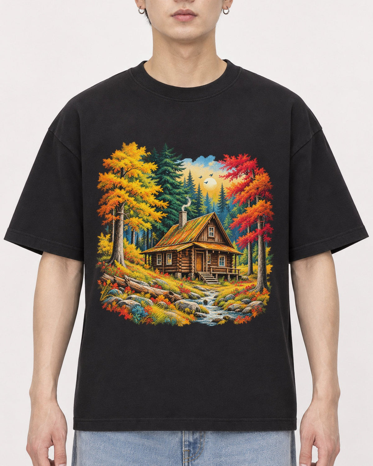 Mockup Boxy Heavyweight Tee Black male close-up 01