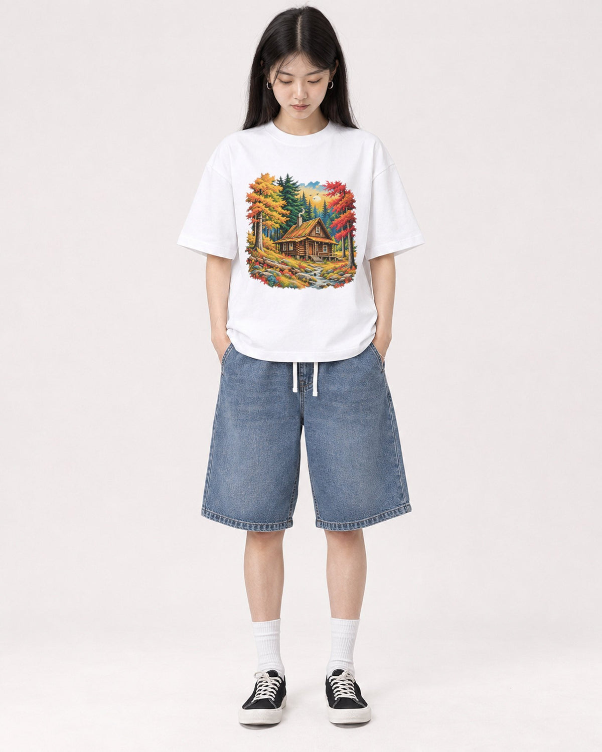Mockup Boxy Heavyweight Tee White female full-body 01