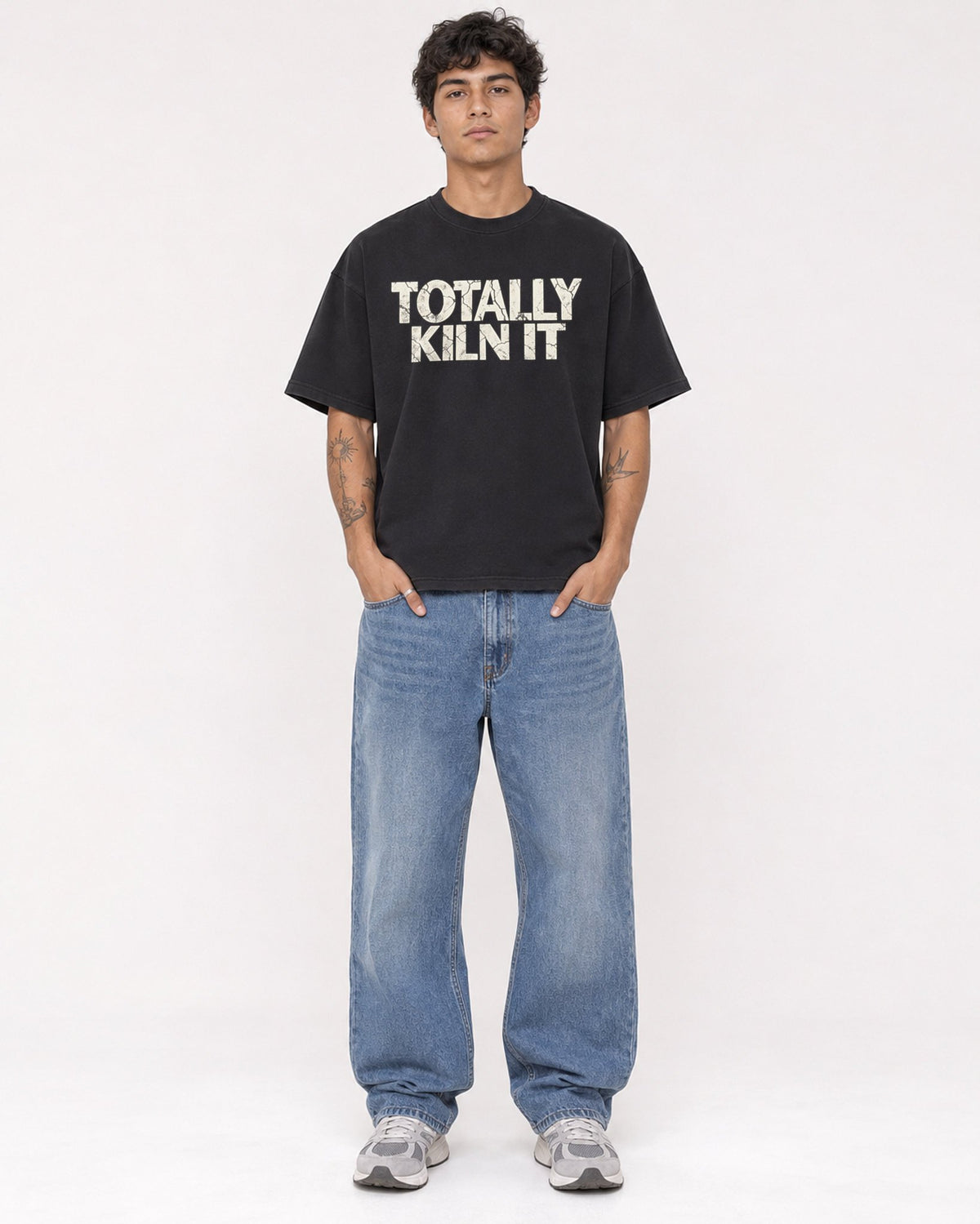 Mockup Boxy Heavyweight Tee Black male full-body 06