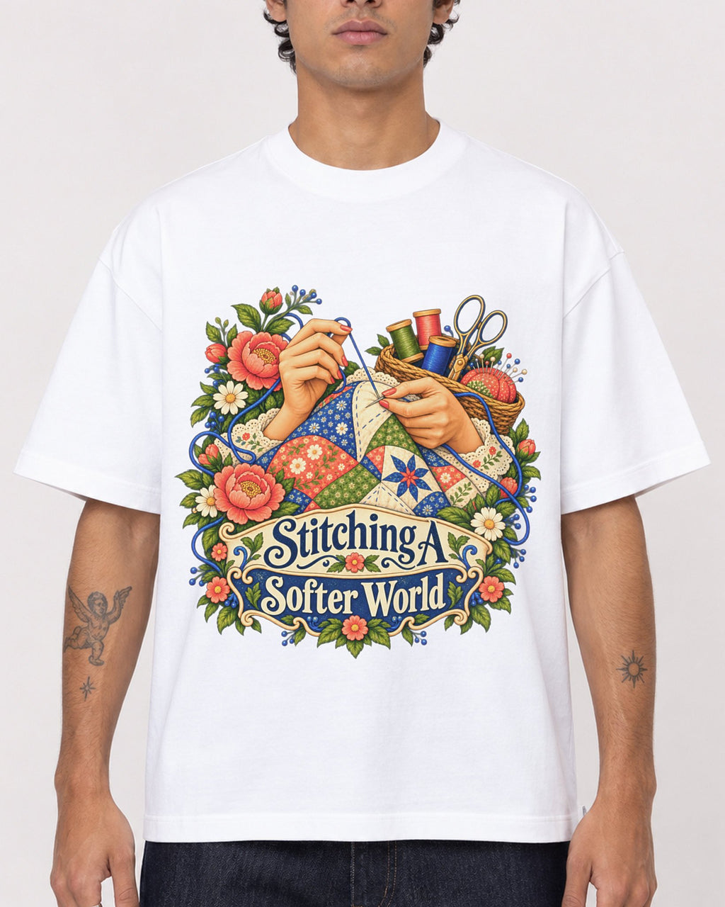 Mockup Boxy Heavyweight Tee White male close-up 06