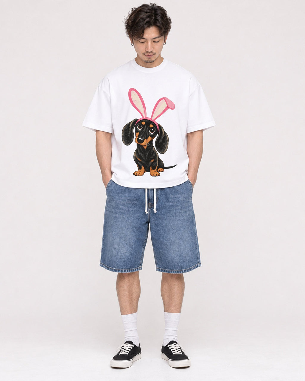 Mockup Boxy Heavyweight Tee White male full-body 03