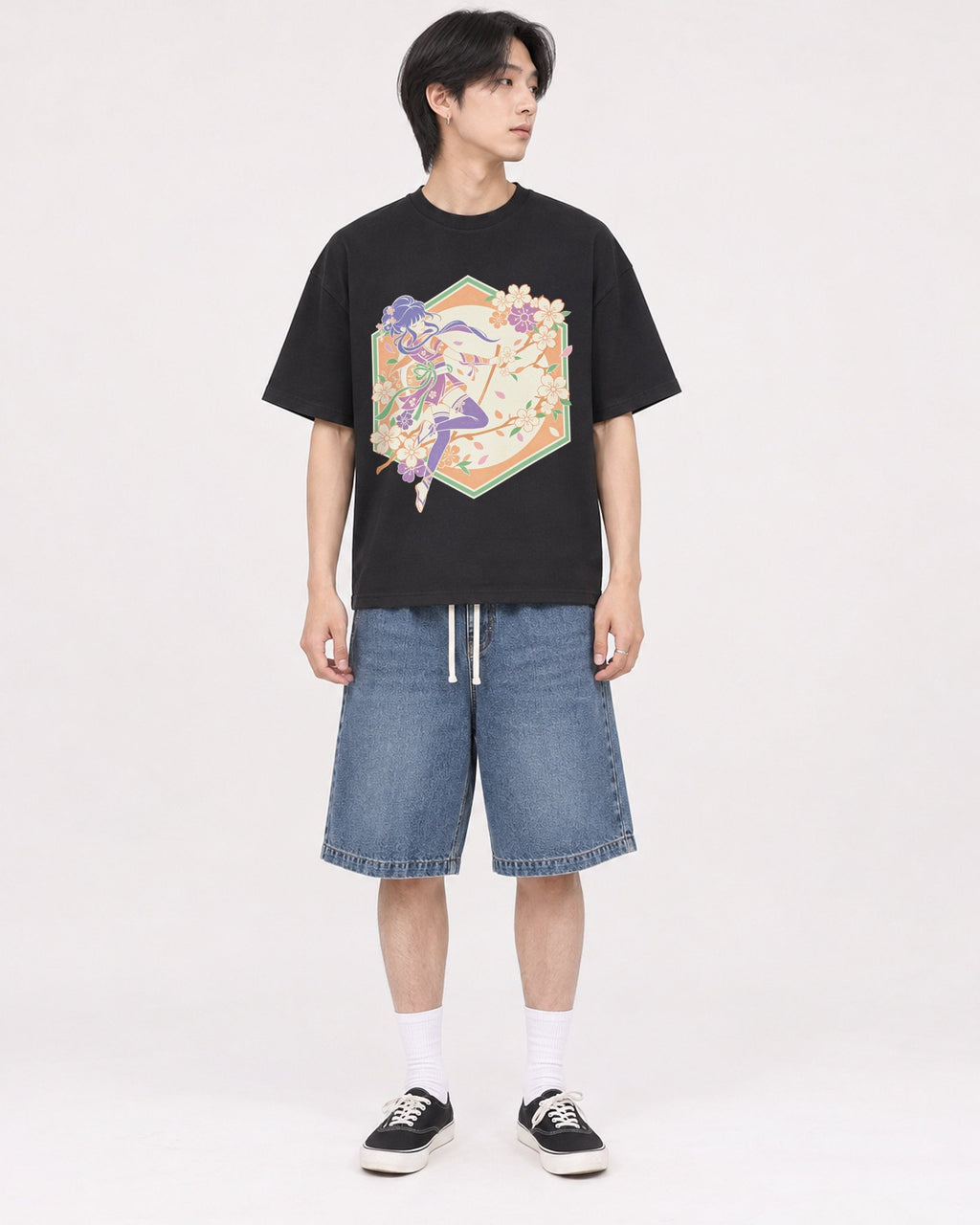 Mockup Boxy Heavyweight Tee Black male full-body 11