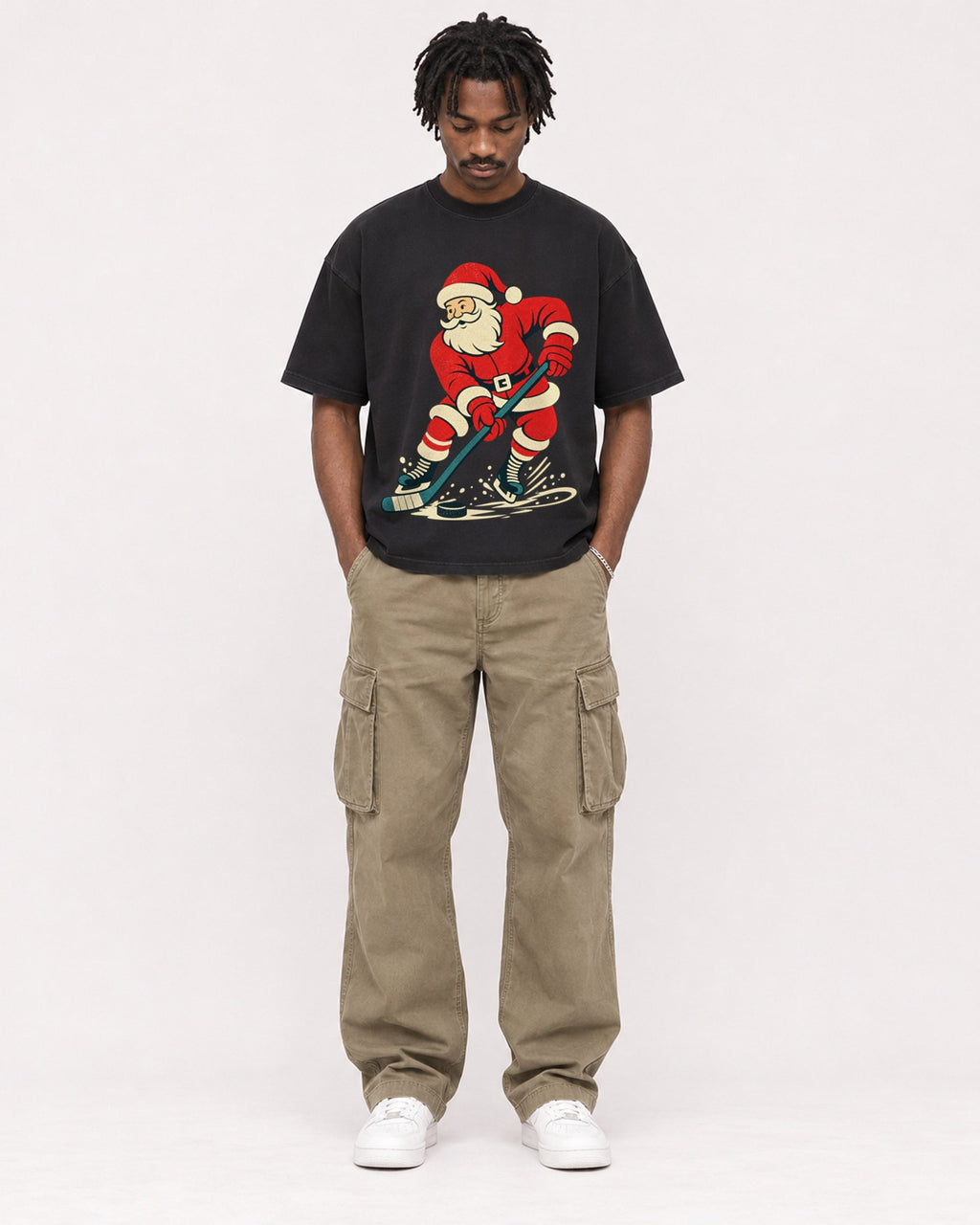 Mockup Boxy Heavyweight Tee Black male full-body 04