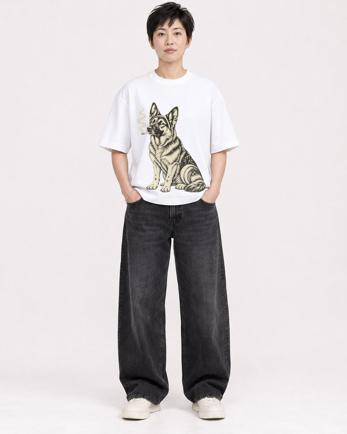 Mockup Boxy Heavyweight Tee White female full-body 23