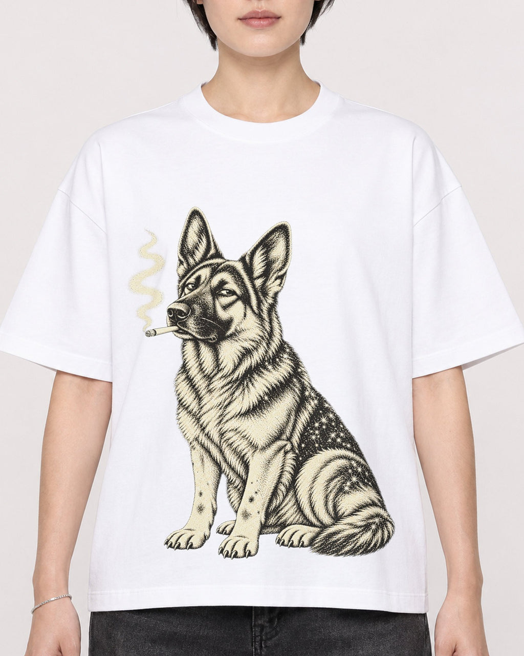 Mockup Boxy Heavyweight Tee White female close-up 23
