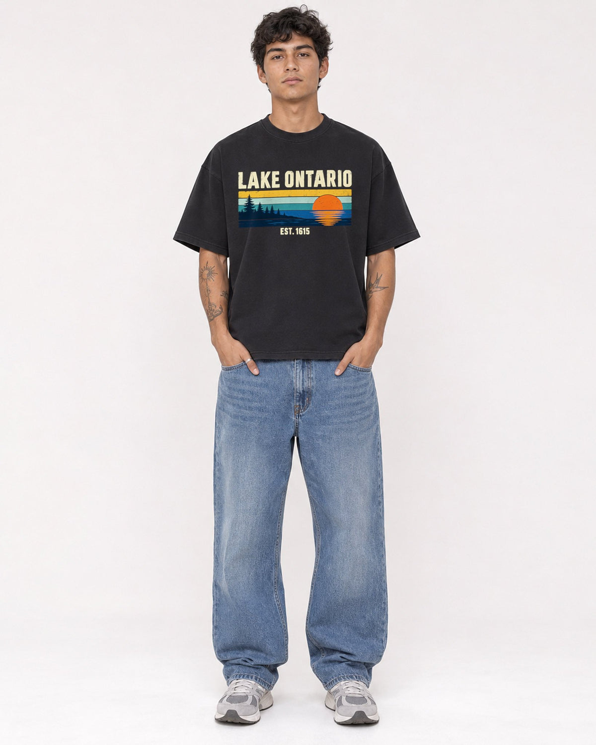 Mockup Boxy Heavyweight Tee Black male full-body 06