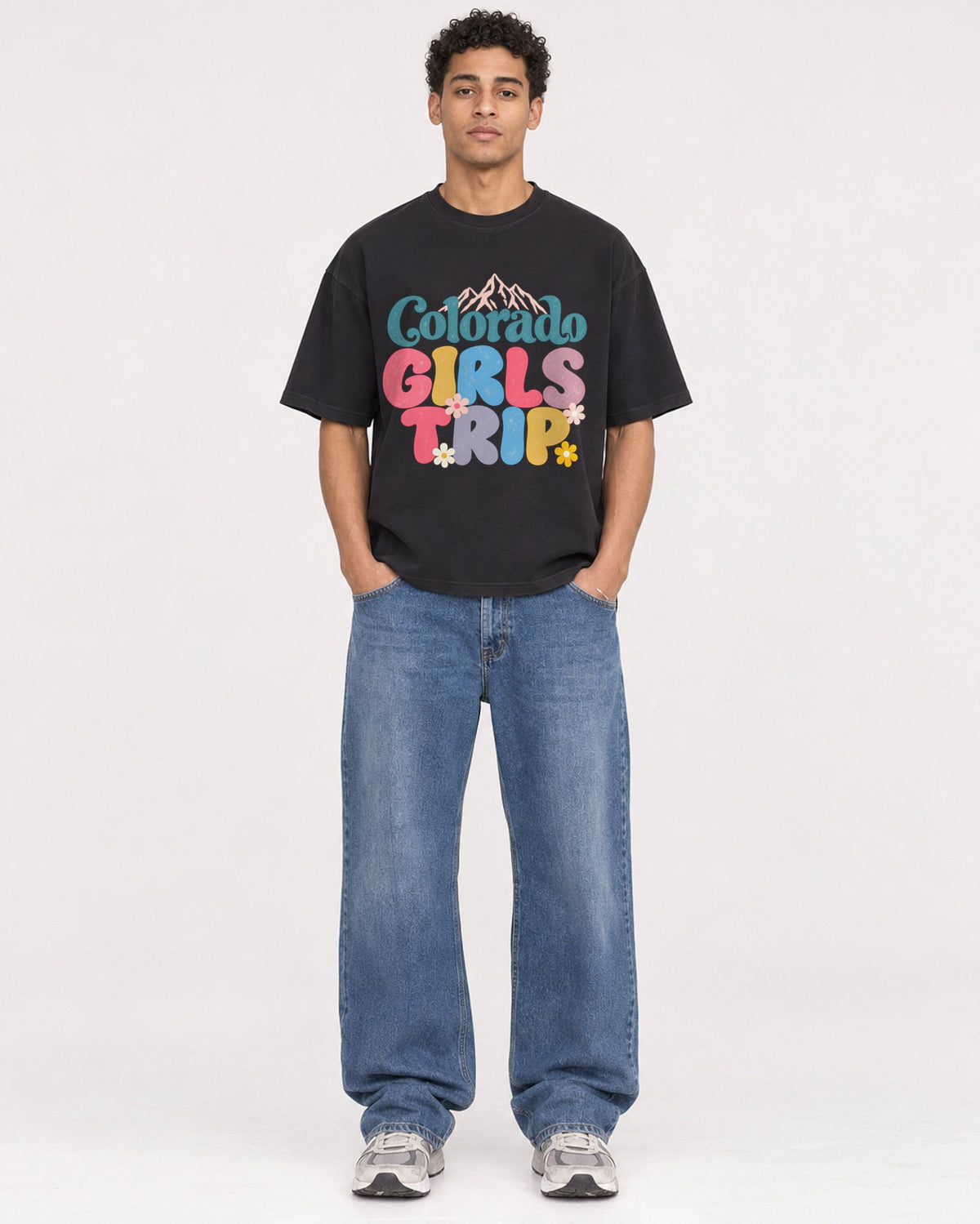 Mockup Boxy Heavyweight Tee Black male full-body 10