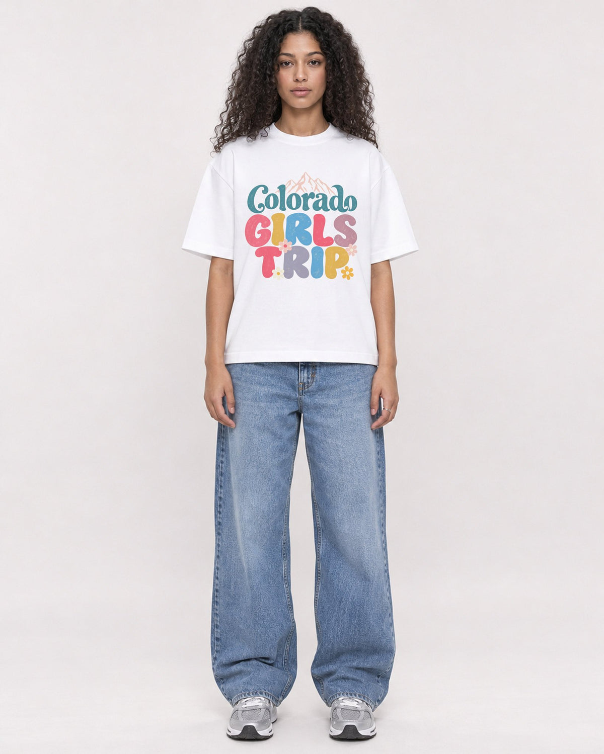 Mockup Boxy Heavyweight Tee White female full-body 10