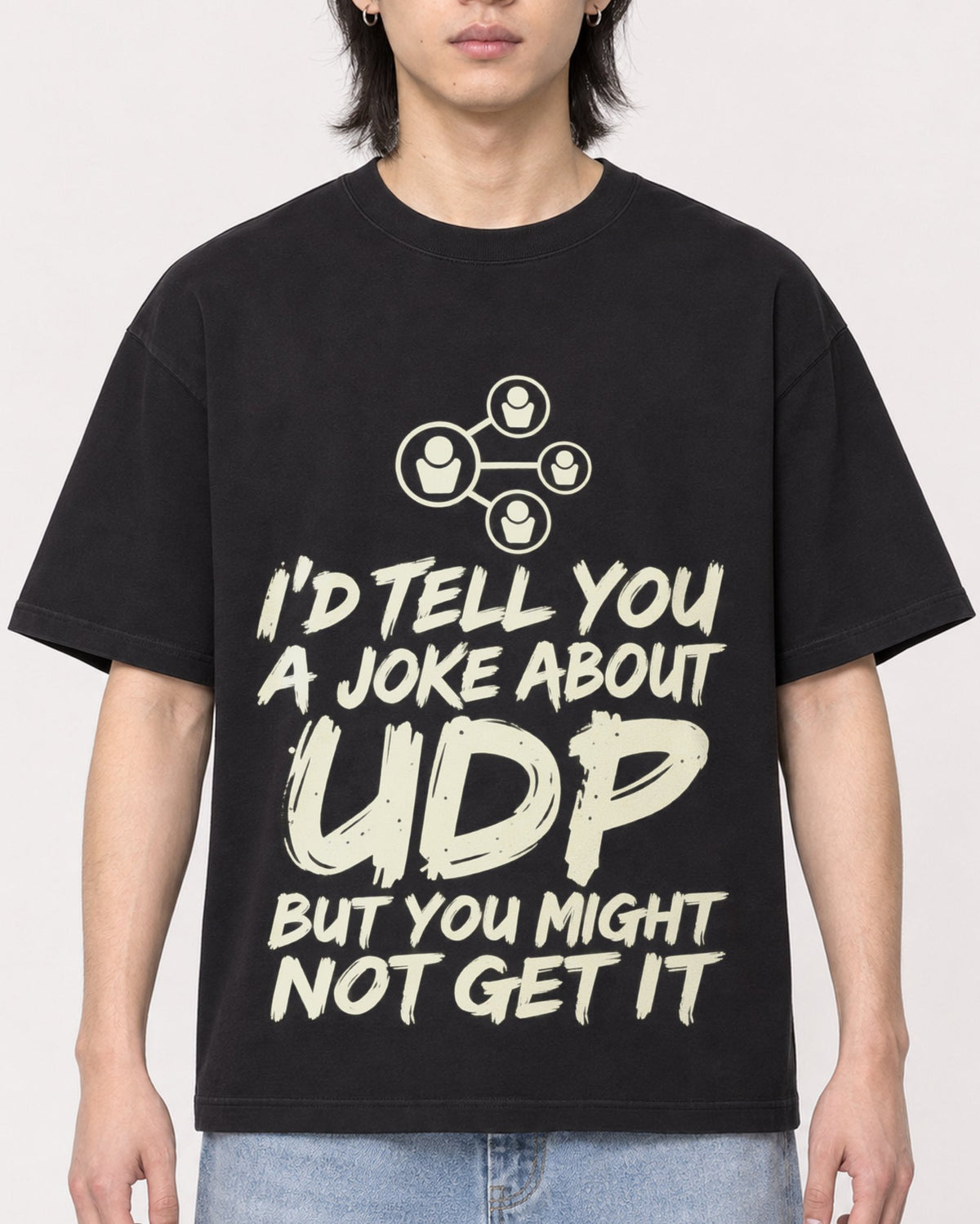 Mockup Boxy Heavyweight Tee Black male close-up 41