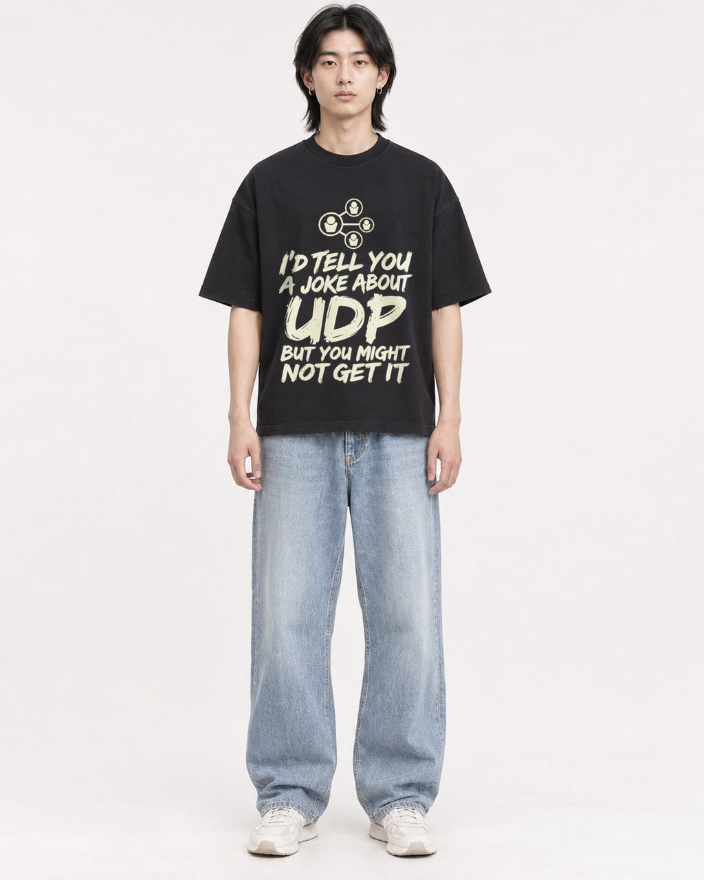 Mockup Boxy Heavyweight Tee Black male full-body 41