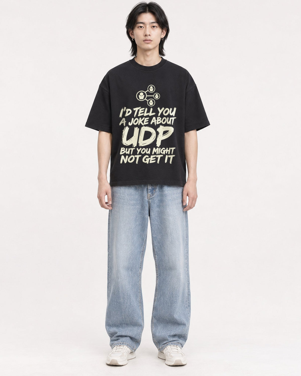 Mockup Boxy Heavyweight Tee Black male full-body 41